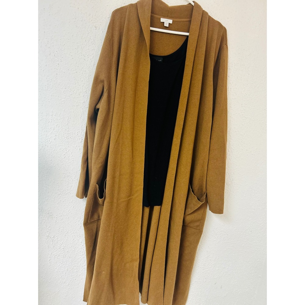 J. Jill Brown Wool Blend Longline Open Front Cardigan Sweater 2X Pockets - Picture 2 of 11